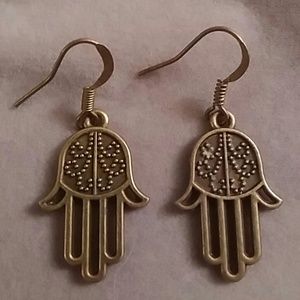 HAMSA Bronze Color Hanging Fish Hook Earrings